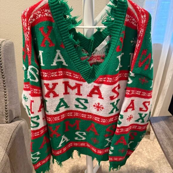 Planet Gold fringe Christmas sweater Xmas - Picture 1 of 3